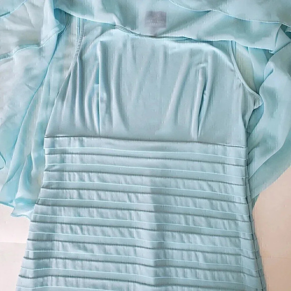 Women's ADRIANNA PAPELL Sheath Dress Chiffon Overlay Blue SZ 12 Wedding Graduati - Picture 7 of 12